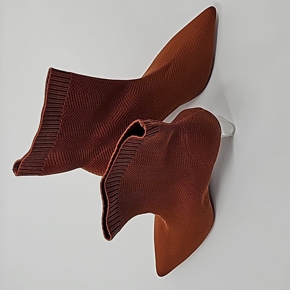 Zara Sock Bootie with Clear Acrylic Block Heel Burnt Orange - Picture 11 of 13
